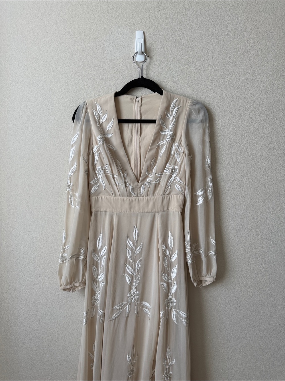 BHLDN Belize Embroidered A-Line Long-Sleeve V-Neck Gown - Picture 9 of 14